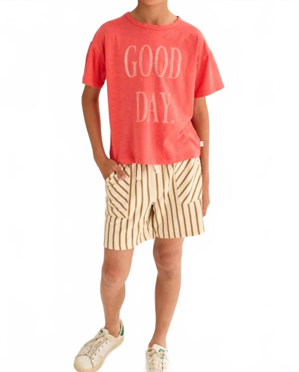 NEW MY LITTLE COZMO boys soft slub cotton print good day t-shirt in tomato